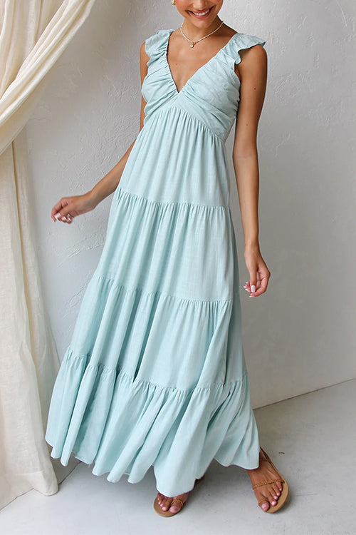 Mayfair V Neck Linen Maxi Dress