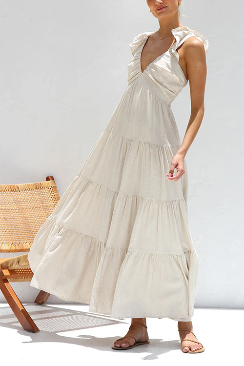 Mayfair V Neck Linen Maxi Dress