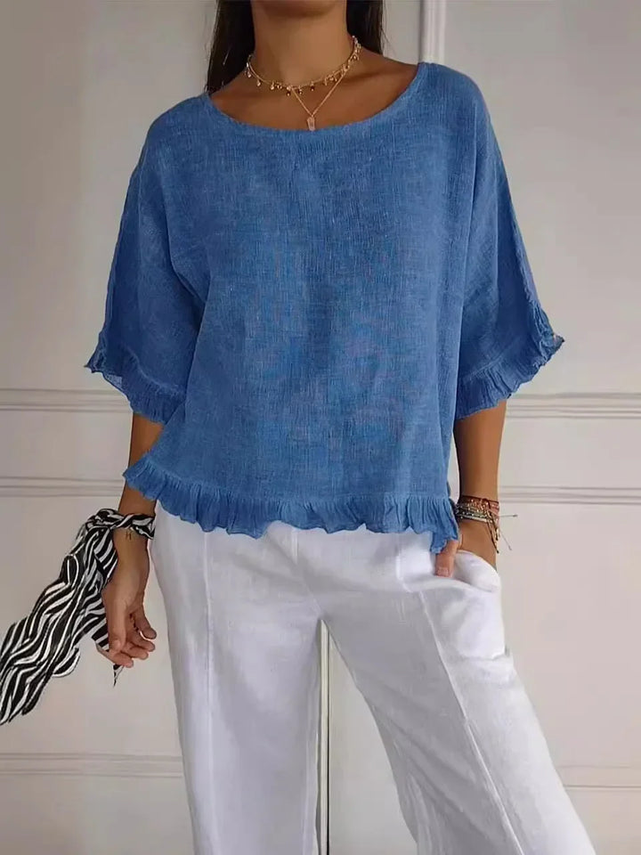 Emma Ruffled Cotton-Linen Blouse