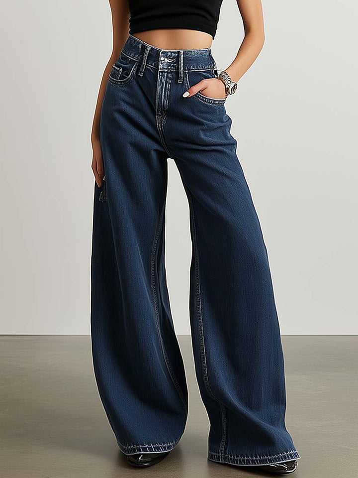 Retro Fashion Versatile Pocket Wide-leg Jeans