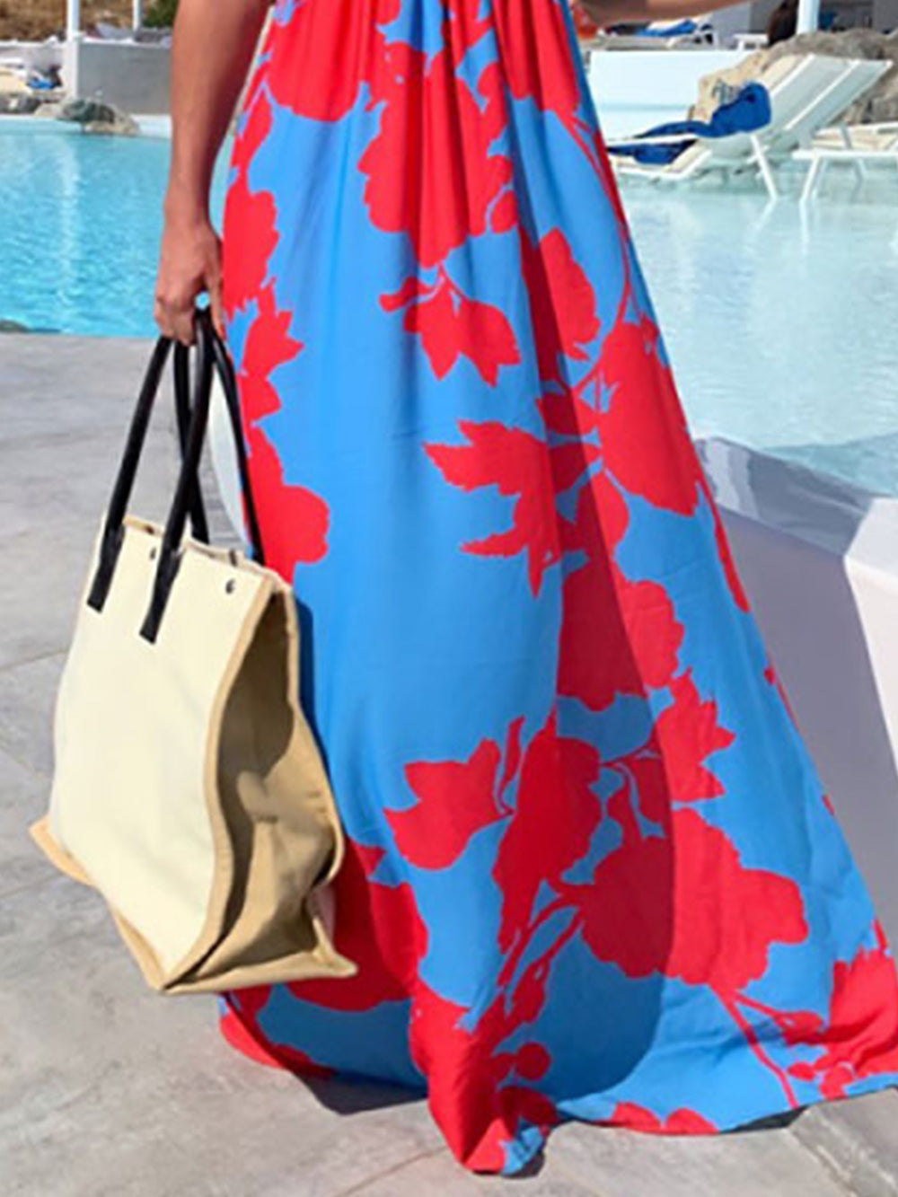 Boho Dress Print V-Neck Sleeveless Maxi Dress