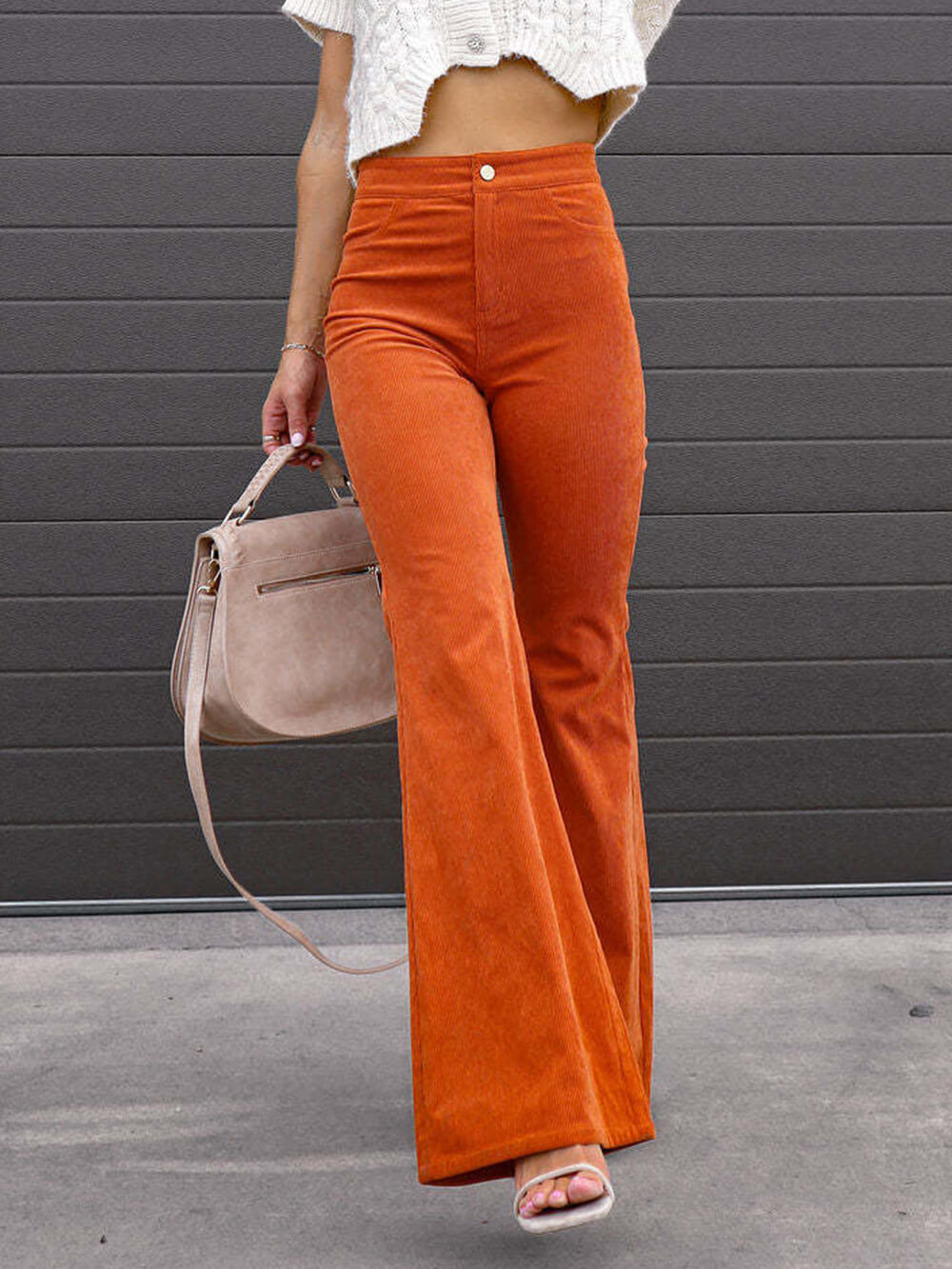 Slim Fit Micro-Flared Corduroy High-Waisted Casual Pants