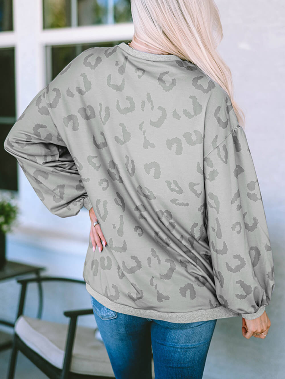 Leopard Print Off Shoulder Pullover Sweatshirt