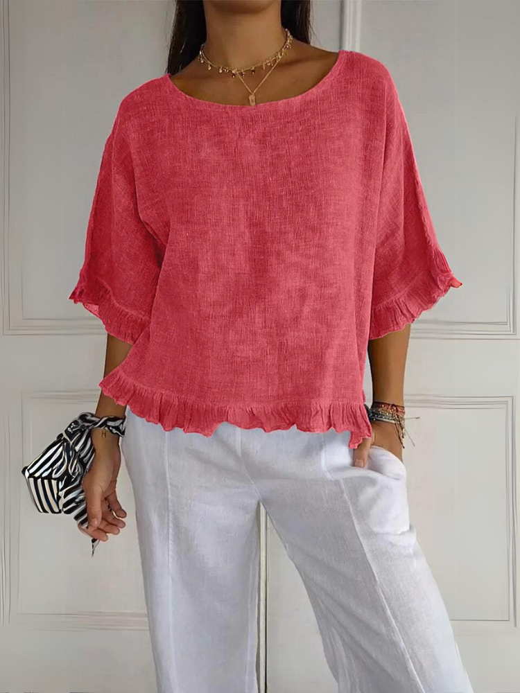 Emma Ruffled Cotton-Linen Blouse