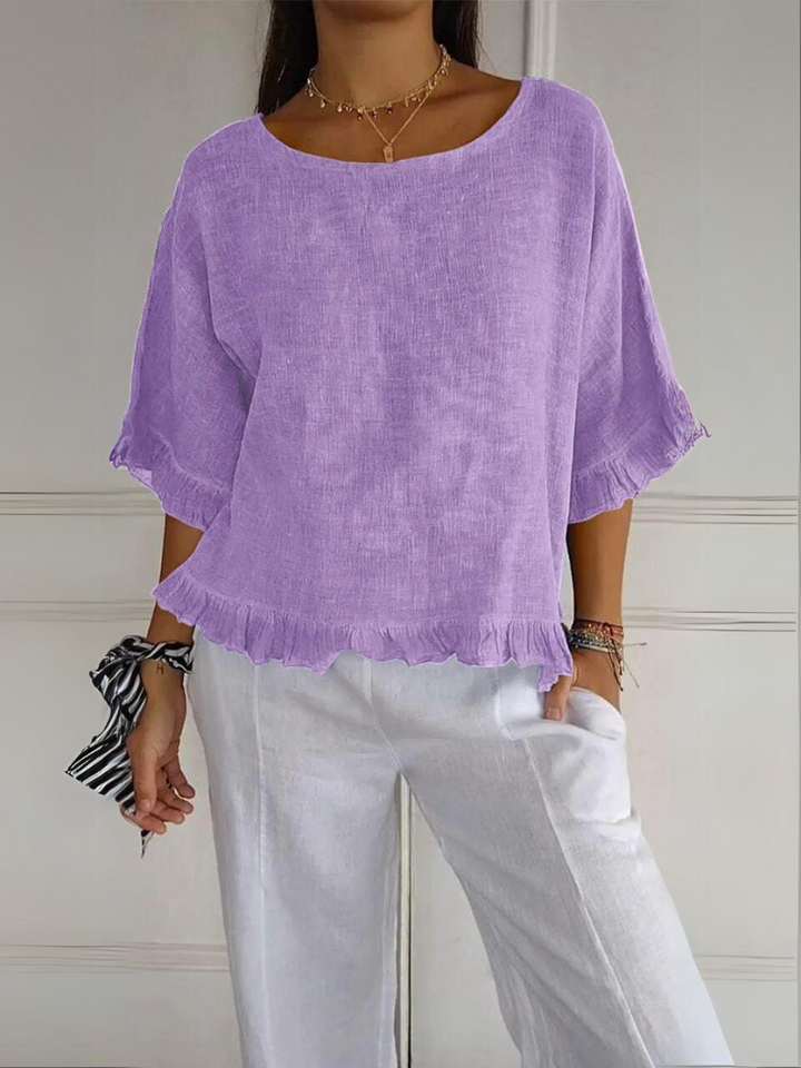 Emma Ruffled Cotton-Linen Blouse