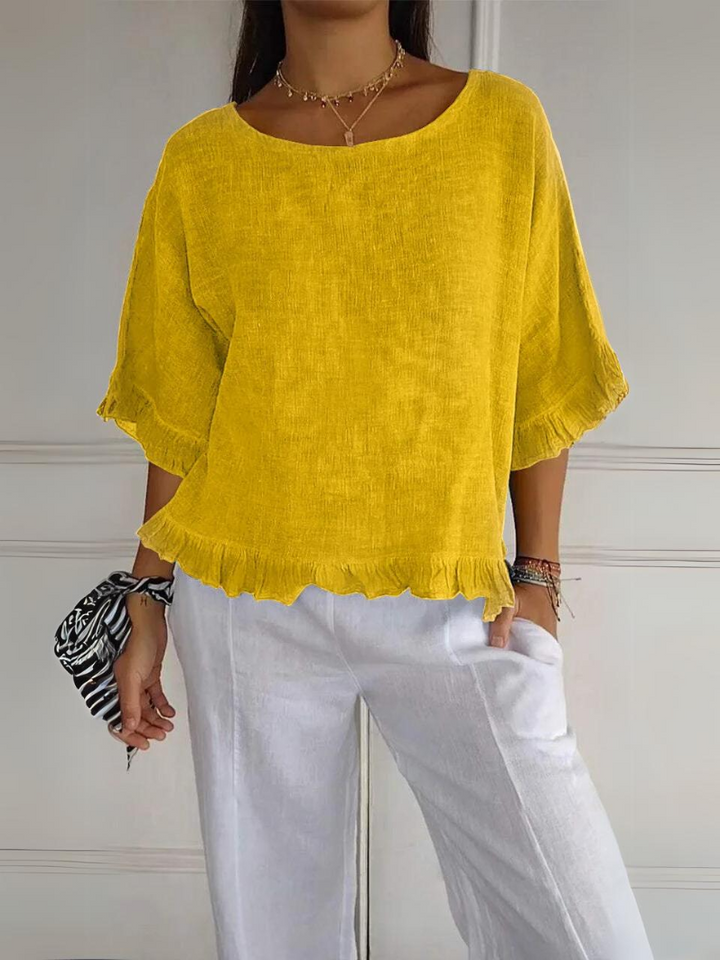 Emma Ruffled Cotton-Linen Blouse