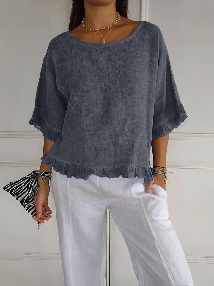 Emma Ruffled Cotton-Linen Blouse