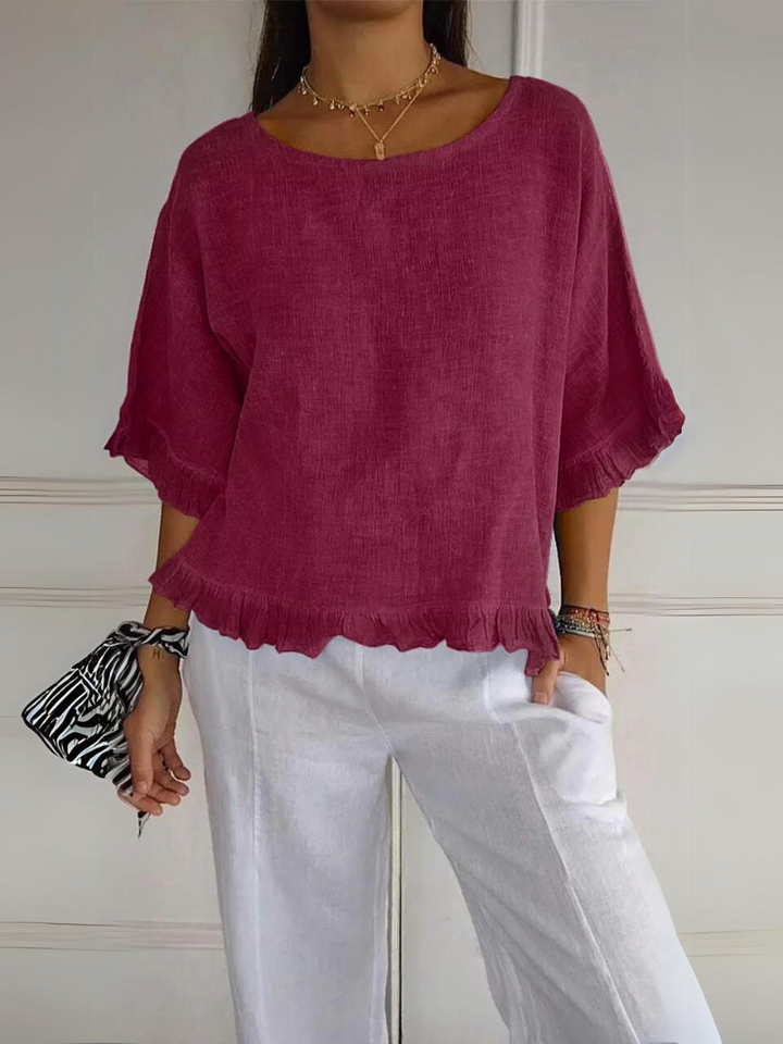 Emma Ruffled Cotton-Linen Blouse