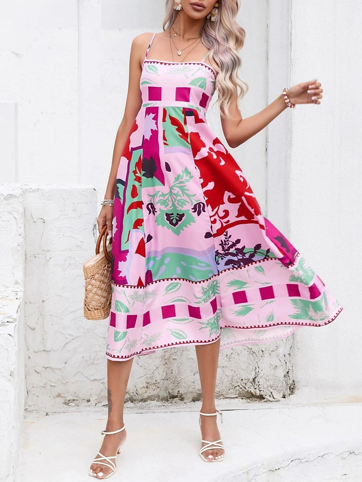 Abstract Patchwork Slip Maxi Dress