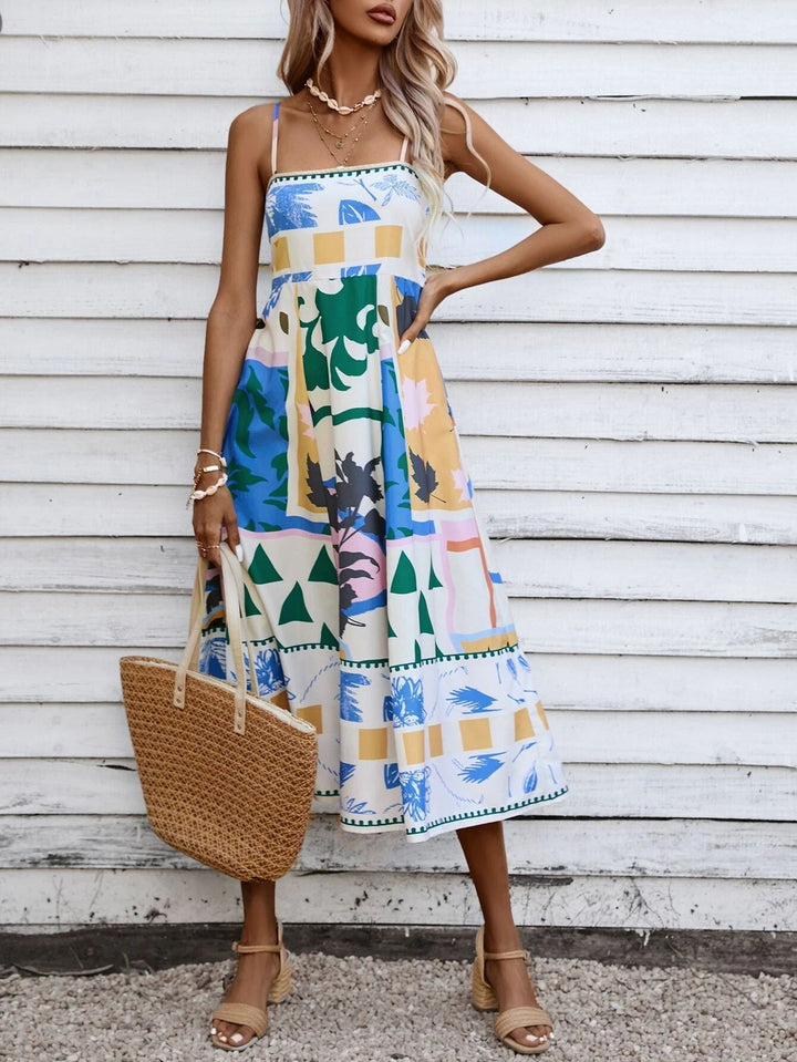 Abstract Patchwork Slip Maxi Dress