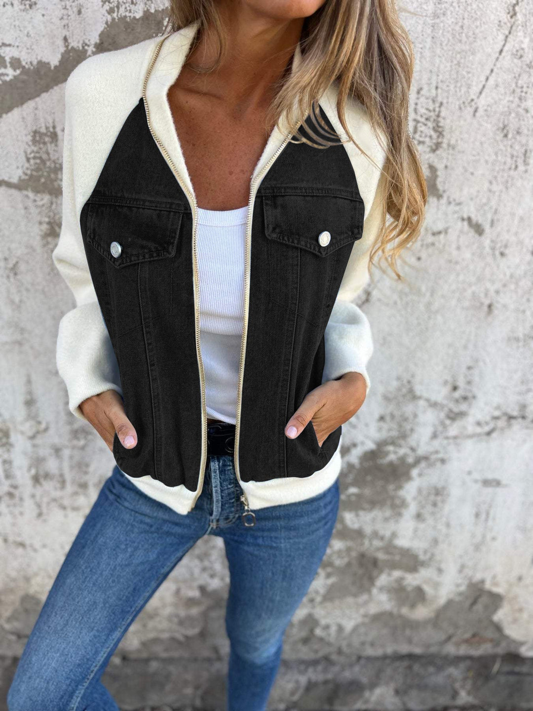 Casual V-neck Zipper Jacket