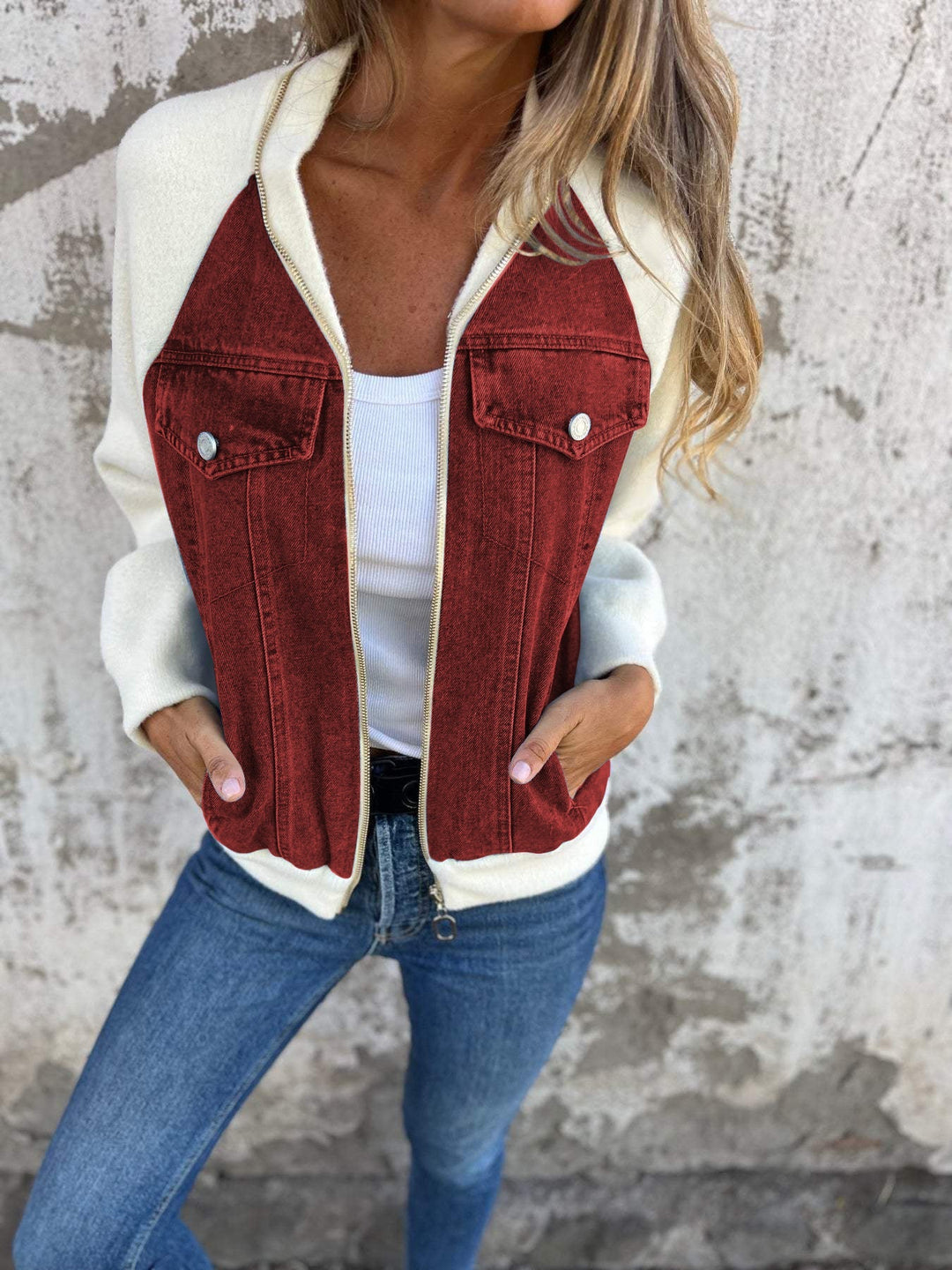 Casual V-neck Zipper Jacket