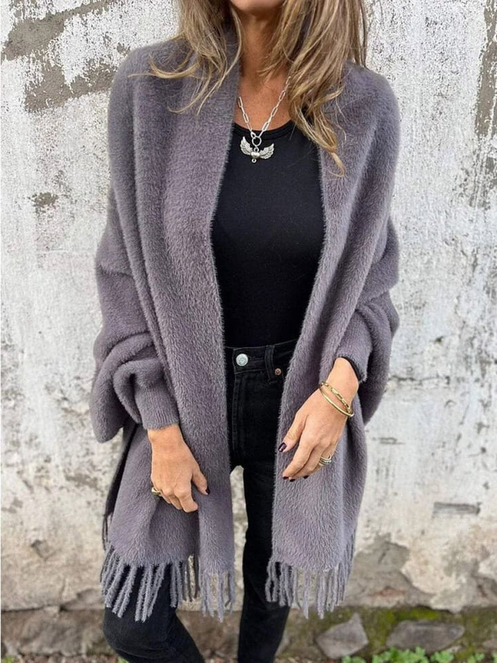 Women's Casual Knitted Plush Fringed Cape Coat