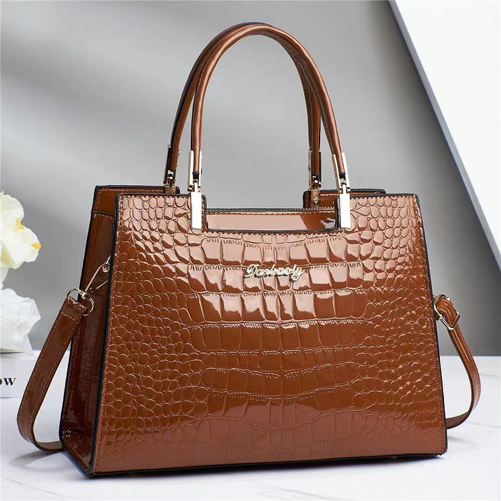 Hanna™ - Shiny Leather Handbag with Crocodile Pattern