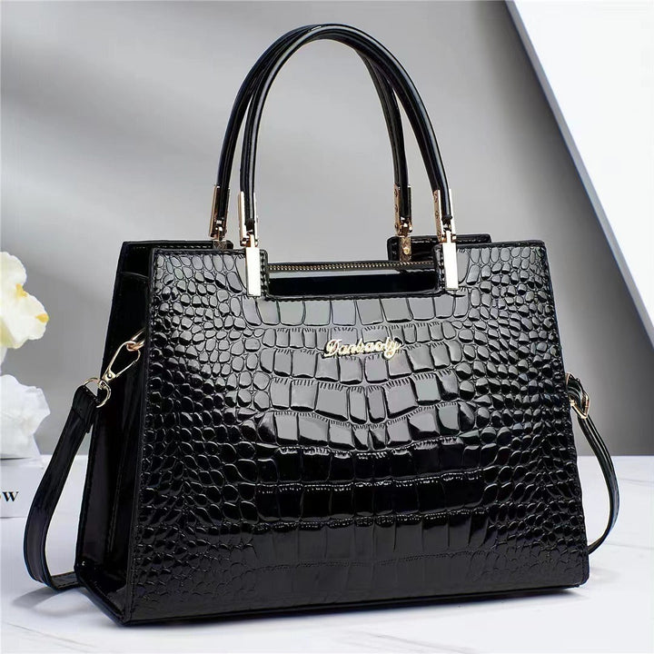 Hanna™ - Shiny Leather Handbag with Crocodile Pattern