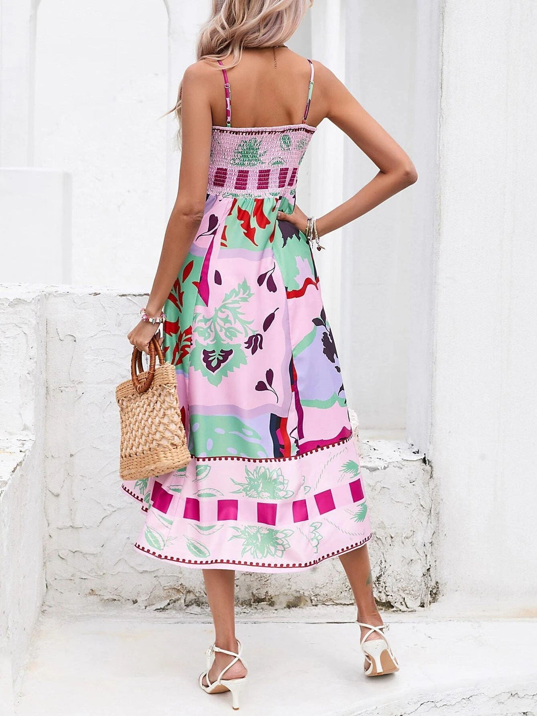 Abstract Patchwork Slip Maxi Dress