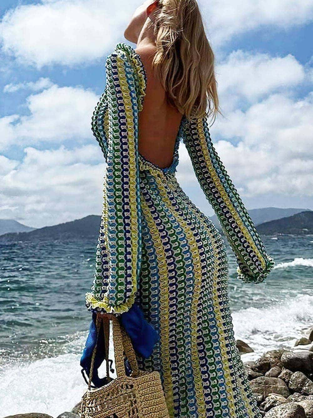 Wavy Striped Crochet Maxi Dress