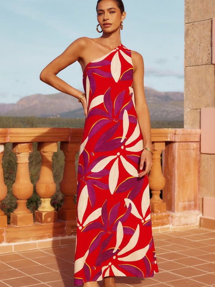 One-Shoulder Tie Maxi Dress in Palma