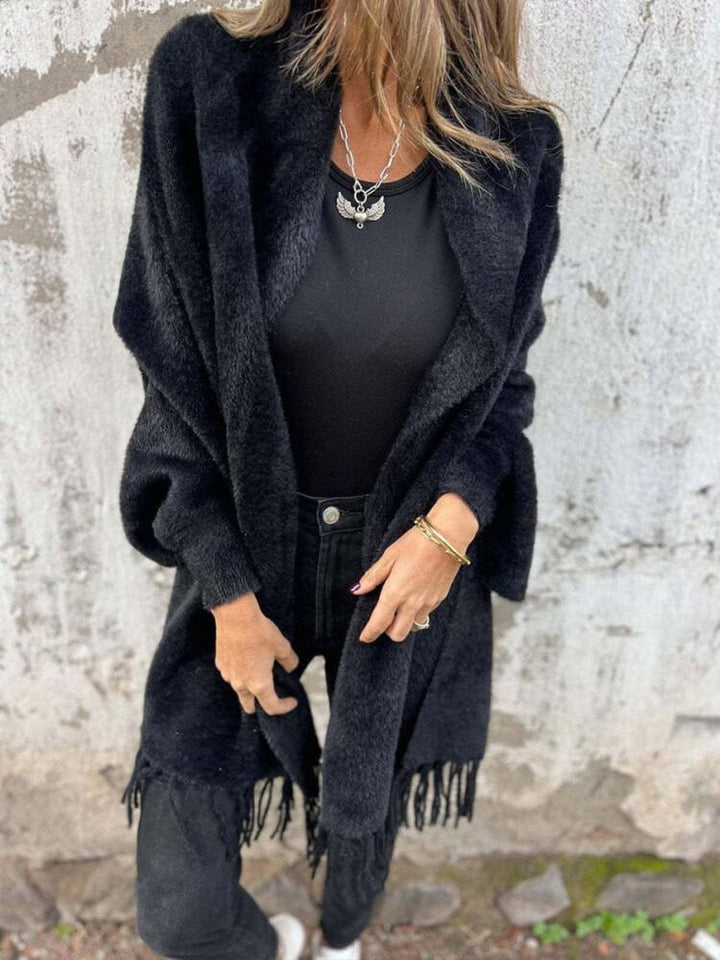 Women's Casual Knitted Plush Fringed Cape Coat