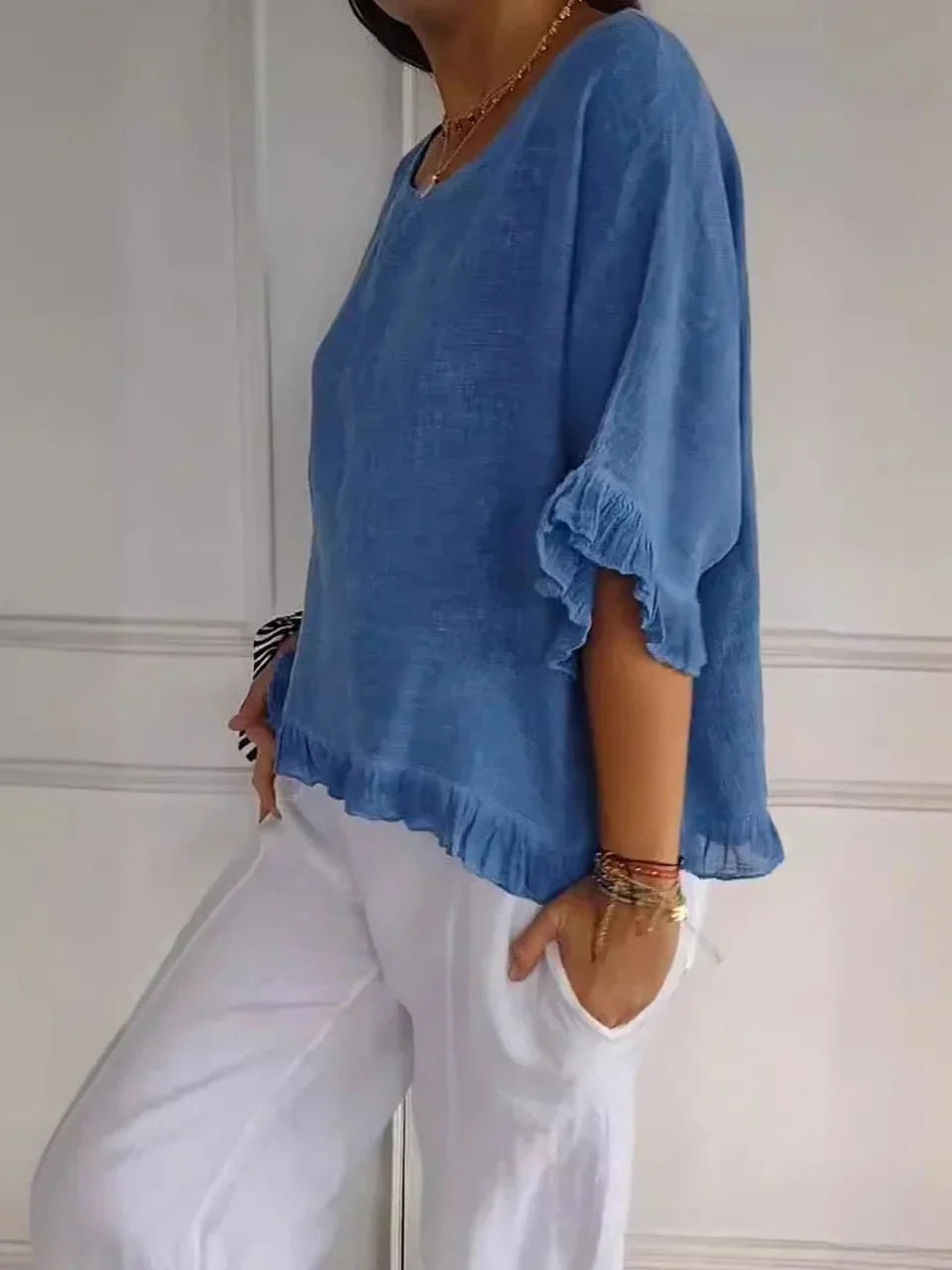 Emma Ruffled Cotton-Linen Blouse