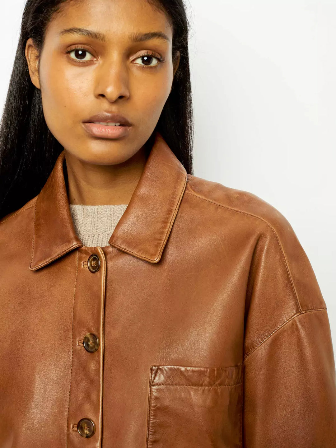 Minimalist Boxy Leather Short Jacket