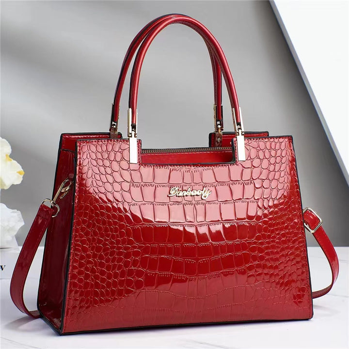 Hanna™ - Shiny Leather Handbag with Crocodile Pattern