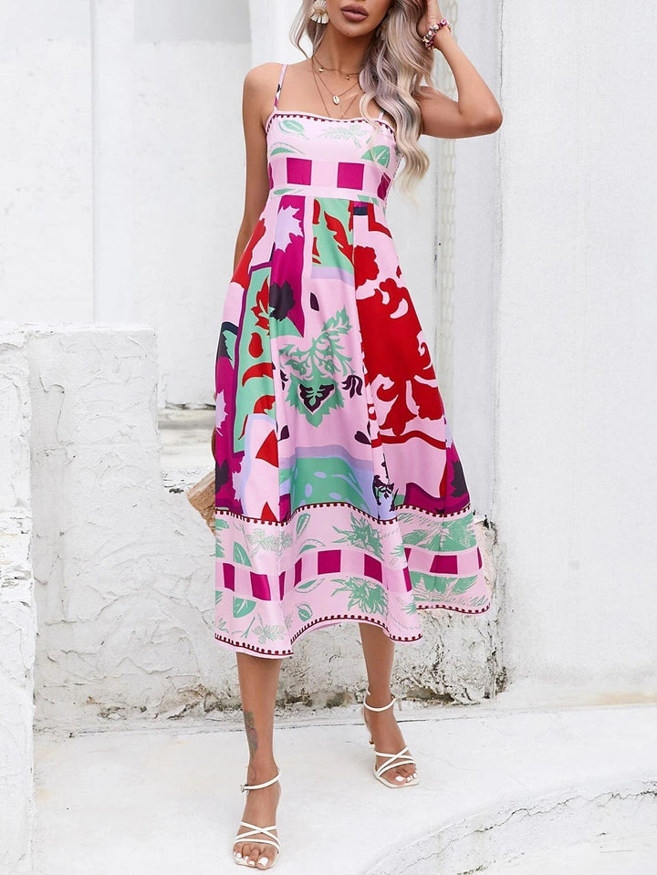 Abstract Patchwork Slip Maxi Dress