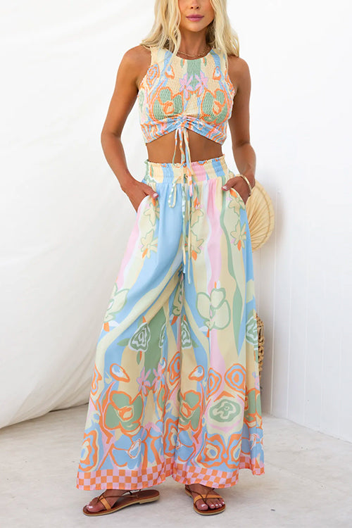 Drawstring Wide Leg Palazzo Pants