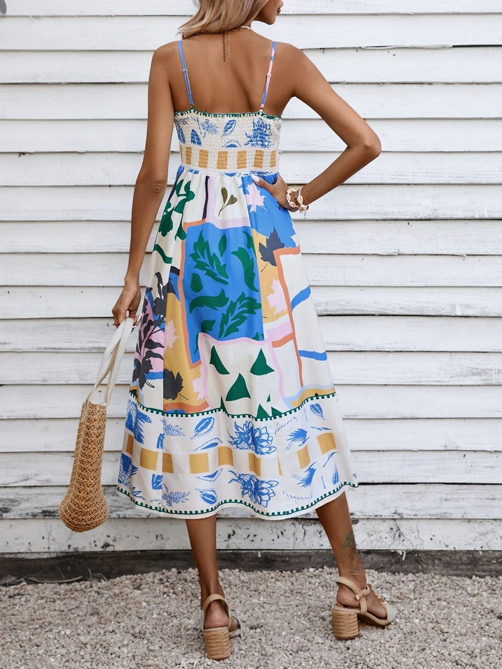 Abstract Patchwork Slip Maxi Dress