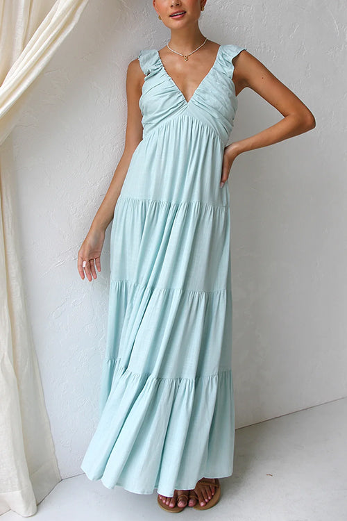 Mayfair V Neck Linen Maxi Dress