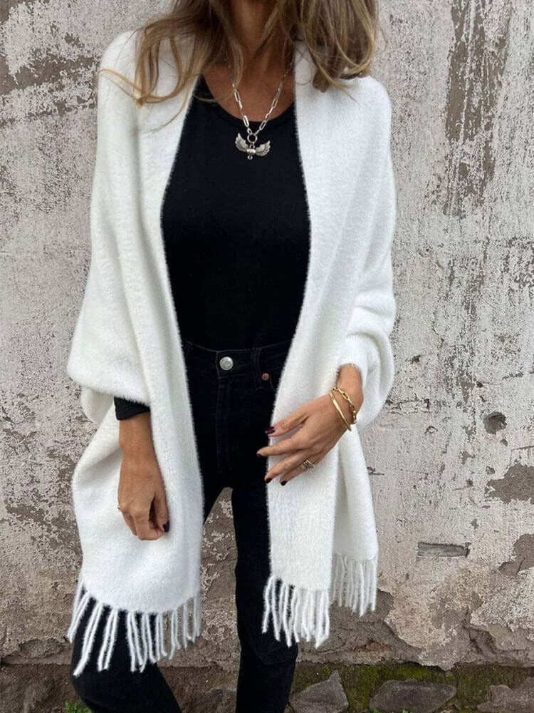 Women's Casual Knitted Plush Fringed Cape Coat