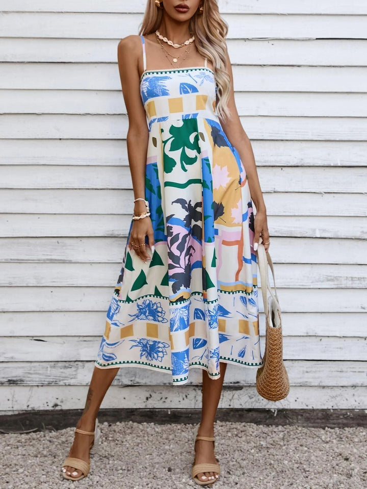 Abstract Patchwork Slip Maxi Dress