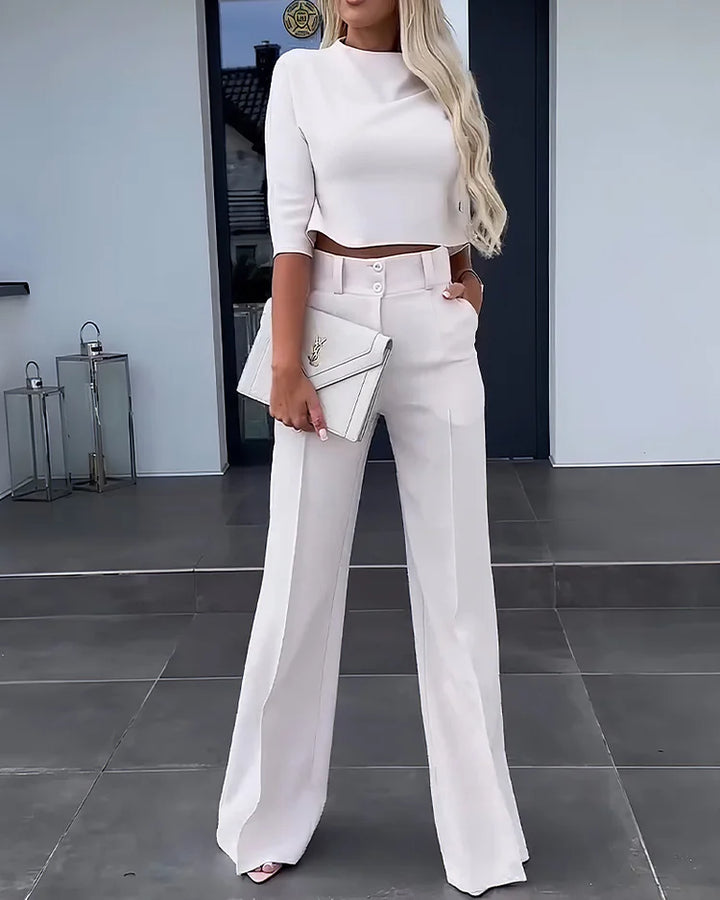 Solid Color Casual Two Piece Set