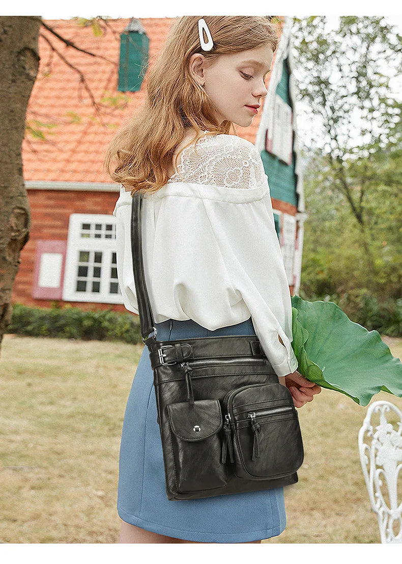 Aria™ – Soft Leather Shoulder Bag with Multiple Pockets