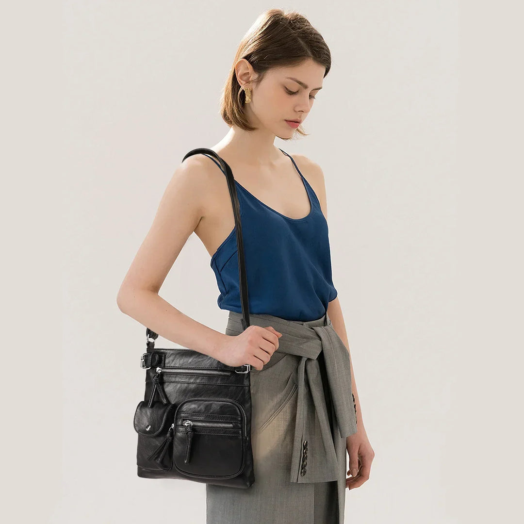 Aria™ – Soft Leather Shoulder Bag with Multiple Pockets