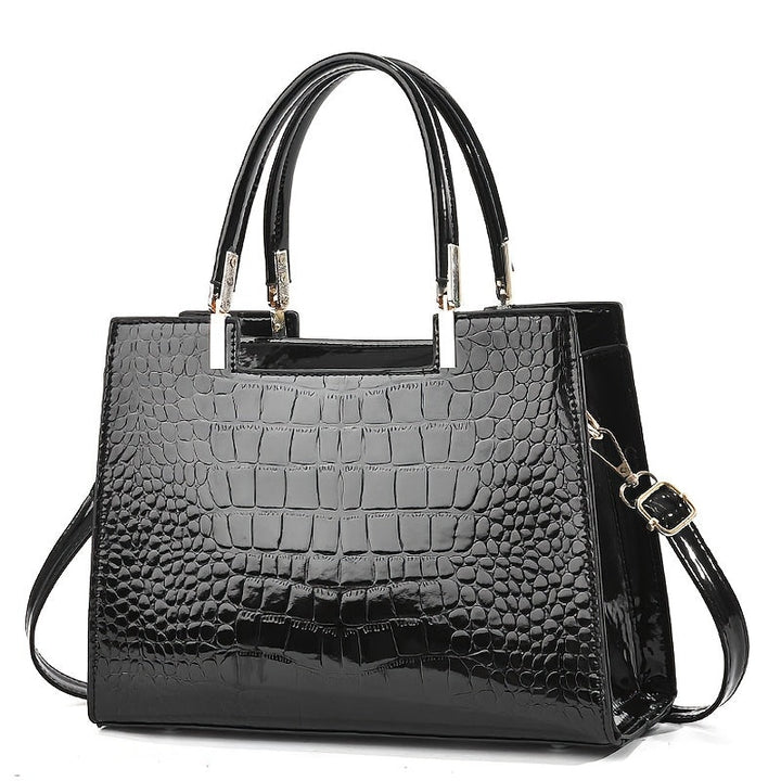 Hanna™ - Shiny Leather Handbag with Crocodile Pattern