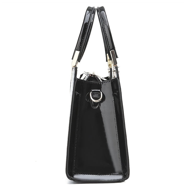 Hanna™ - Shiny Leather Handbag with Crocodile Pattern