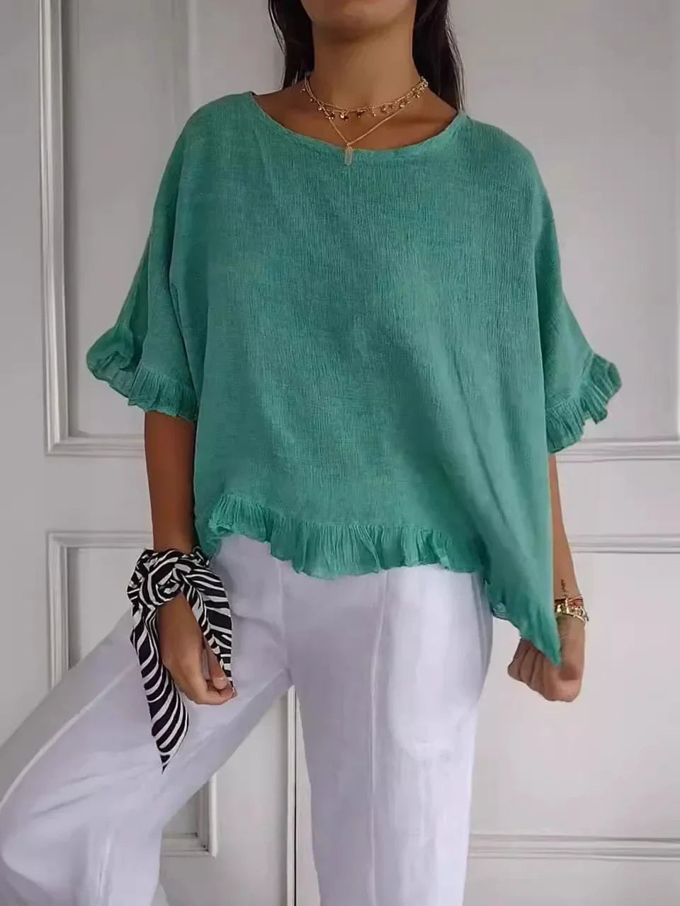 Emma Ruffled Cotton-Linen Blouse