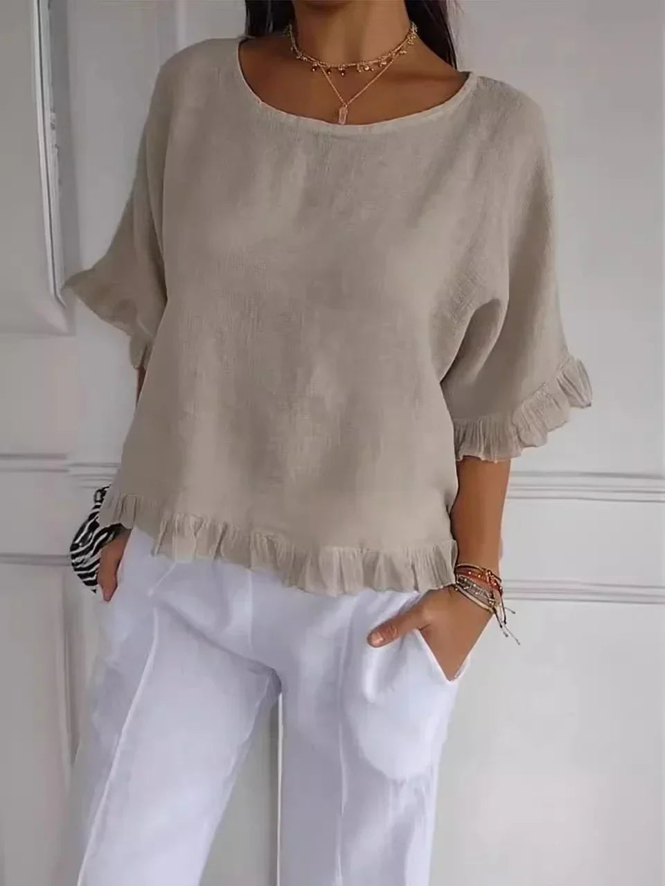 Emma Ruffled Cotton-Linen Blouse