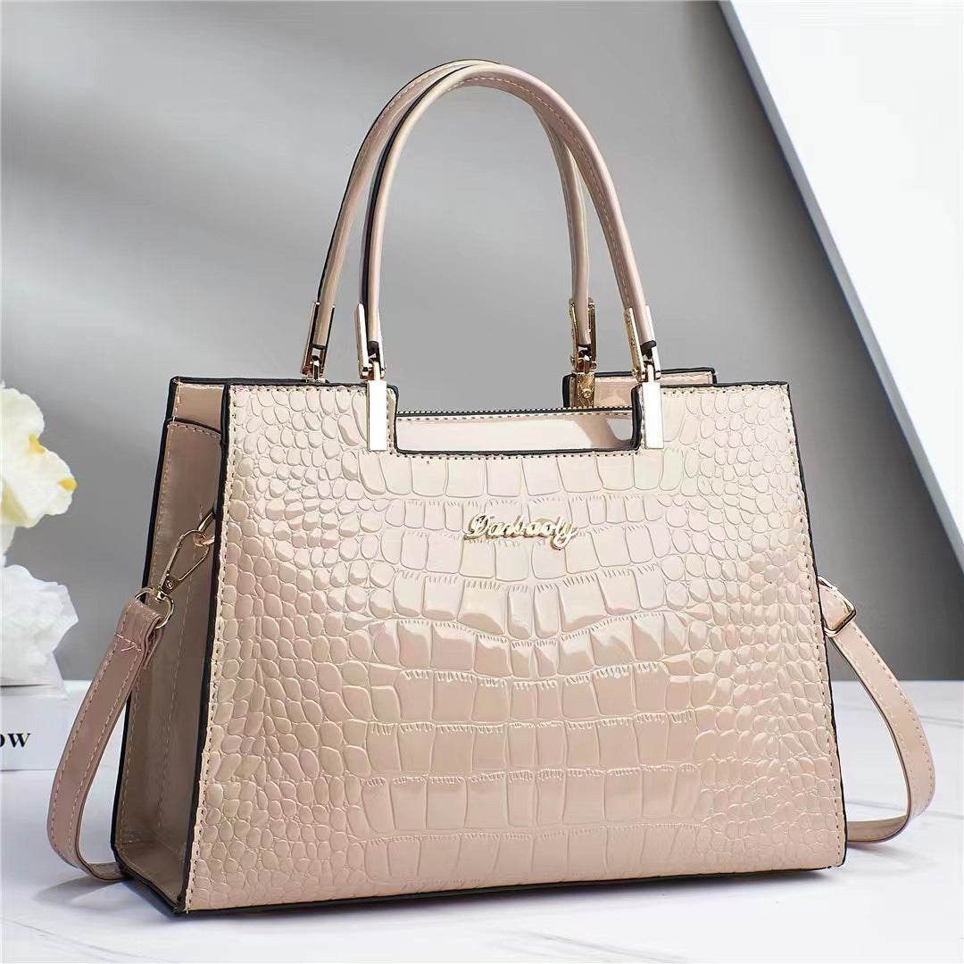 Hanna™ - Shiny Leather Handbag with Crocodile Pattern