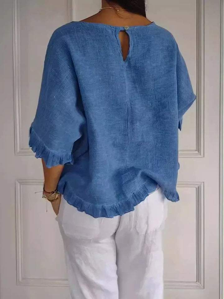 Emma Ruffled Cotton-Linen Blouse