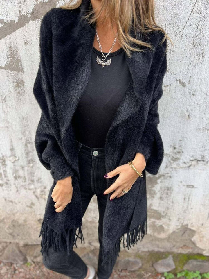 Women's Casual Knitted Plush Fringed Cape Coat