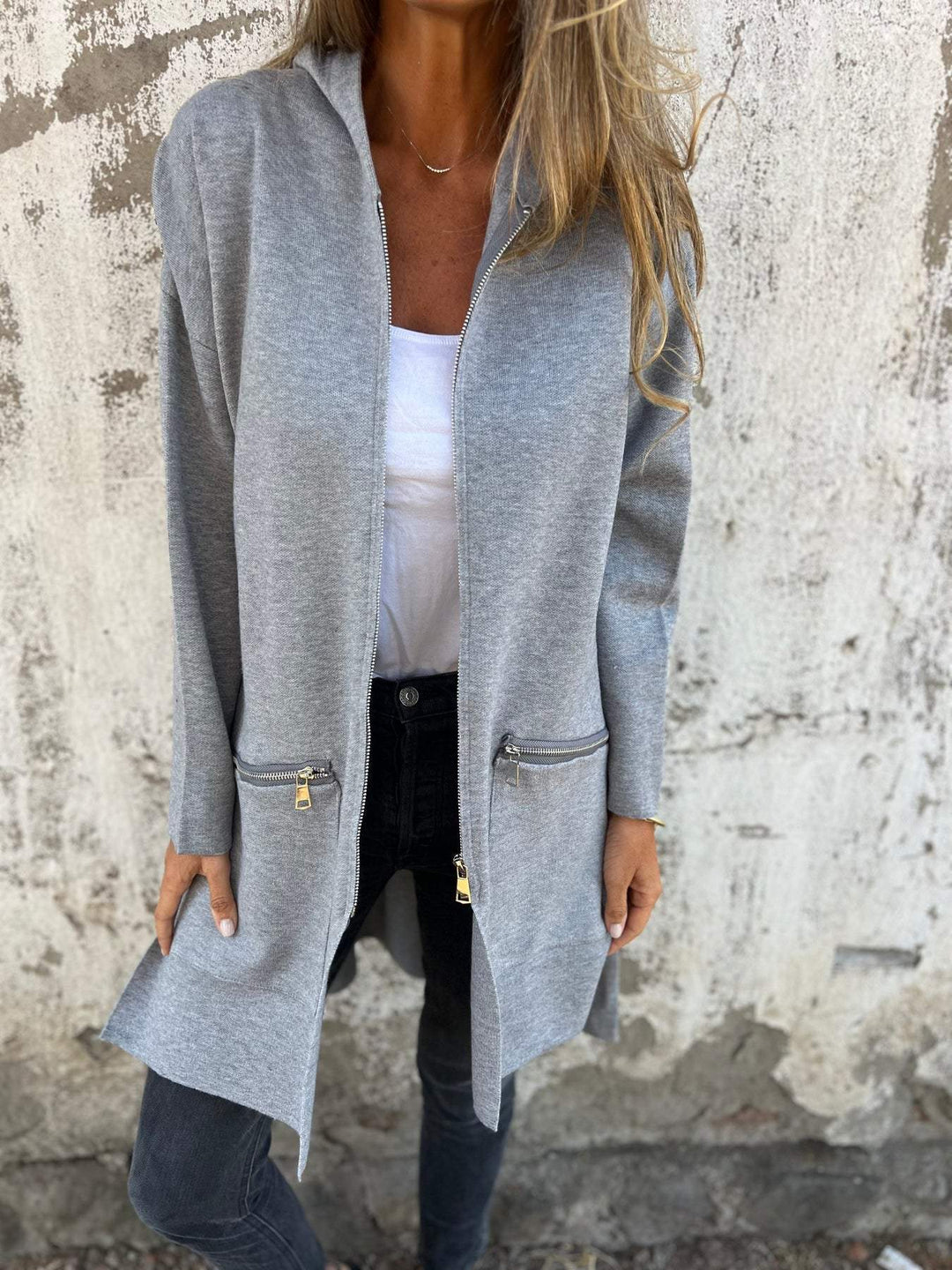 Round Neck Zipper Long Sleeve Jacket