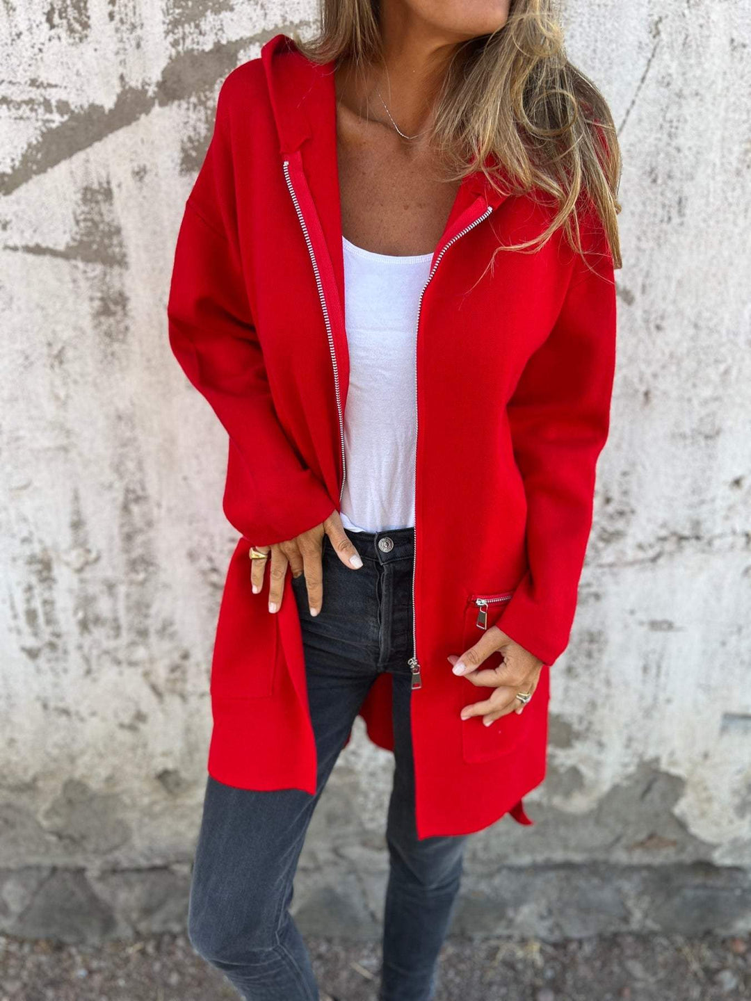 Round Neck Zipper Long Sleeve Jacket