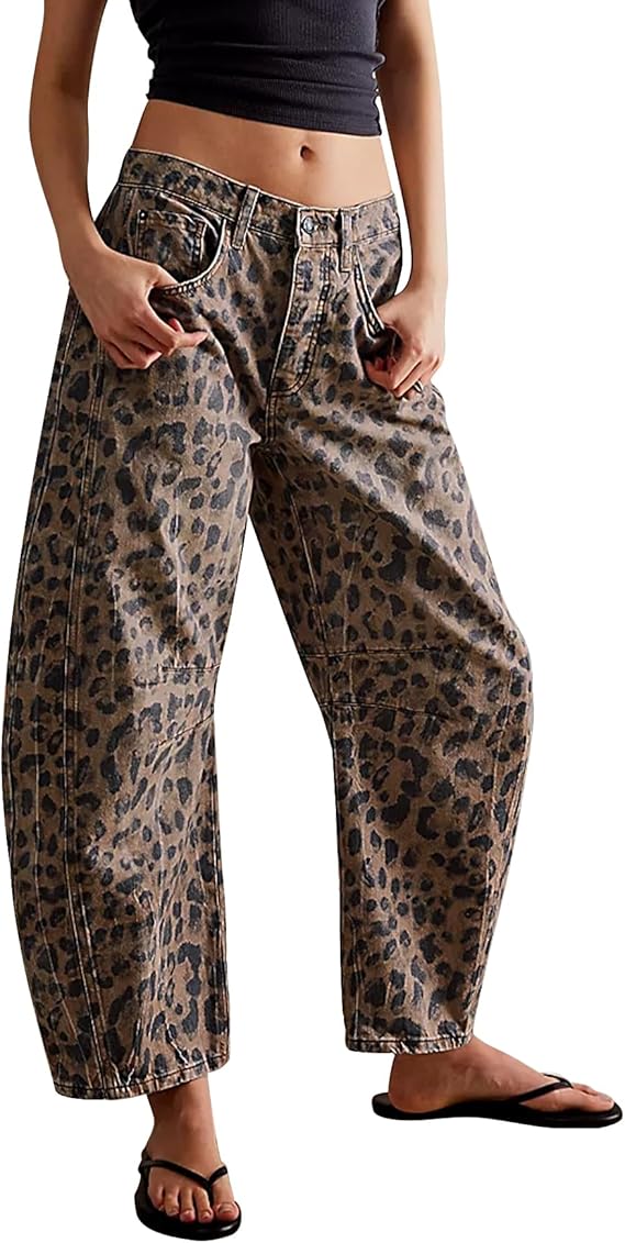 Leopard Print Barrel Jeans