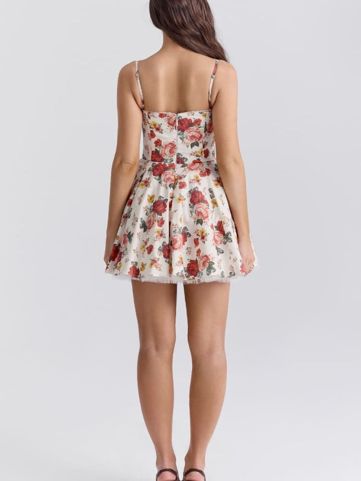 Italian Rose Print Tulle Mini Dress