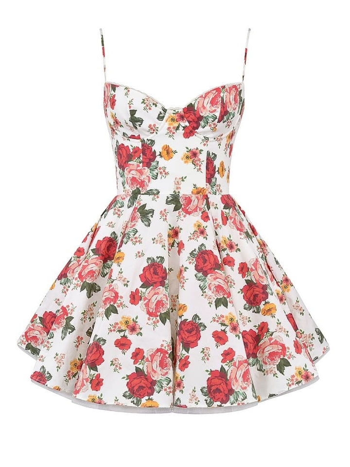 Italian Rose Print Tulle Mini Dress